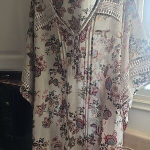 Cream and Pink Embellished Tunic with Relaxed Fit